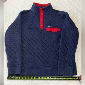 Patagonia Womens XL Quilted Snap T Pullover Organic Cotton Navy Red